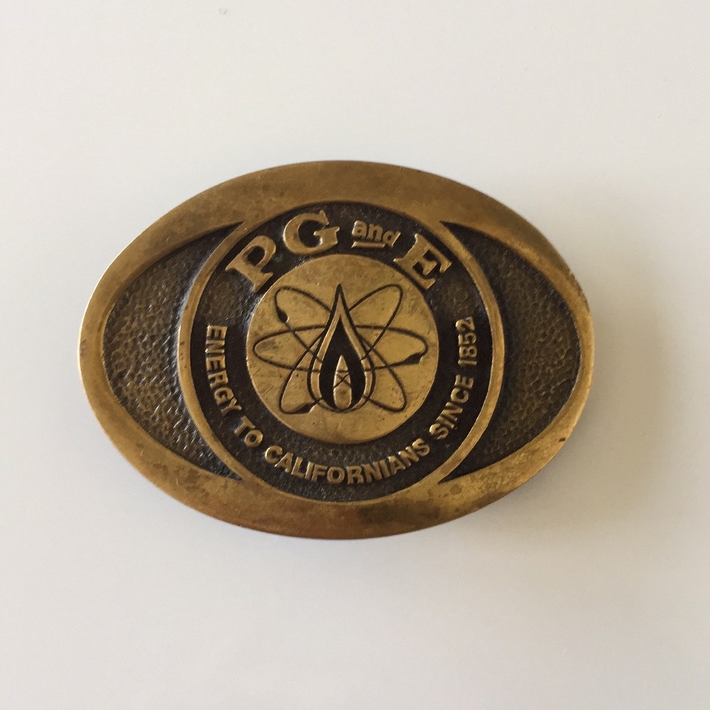 Vintage solid brass belt buckle PG&E California